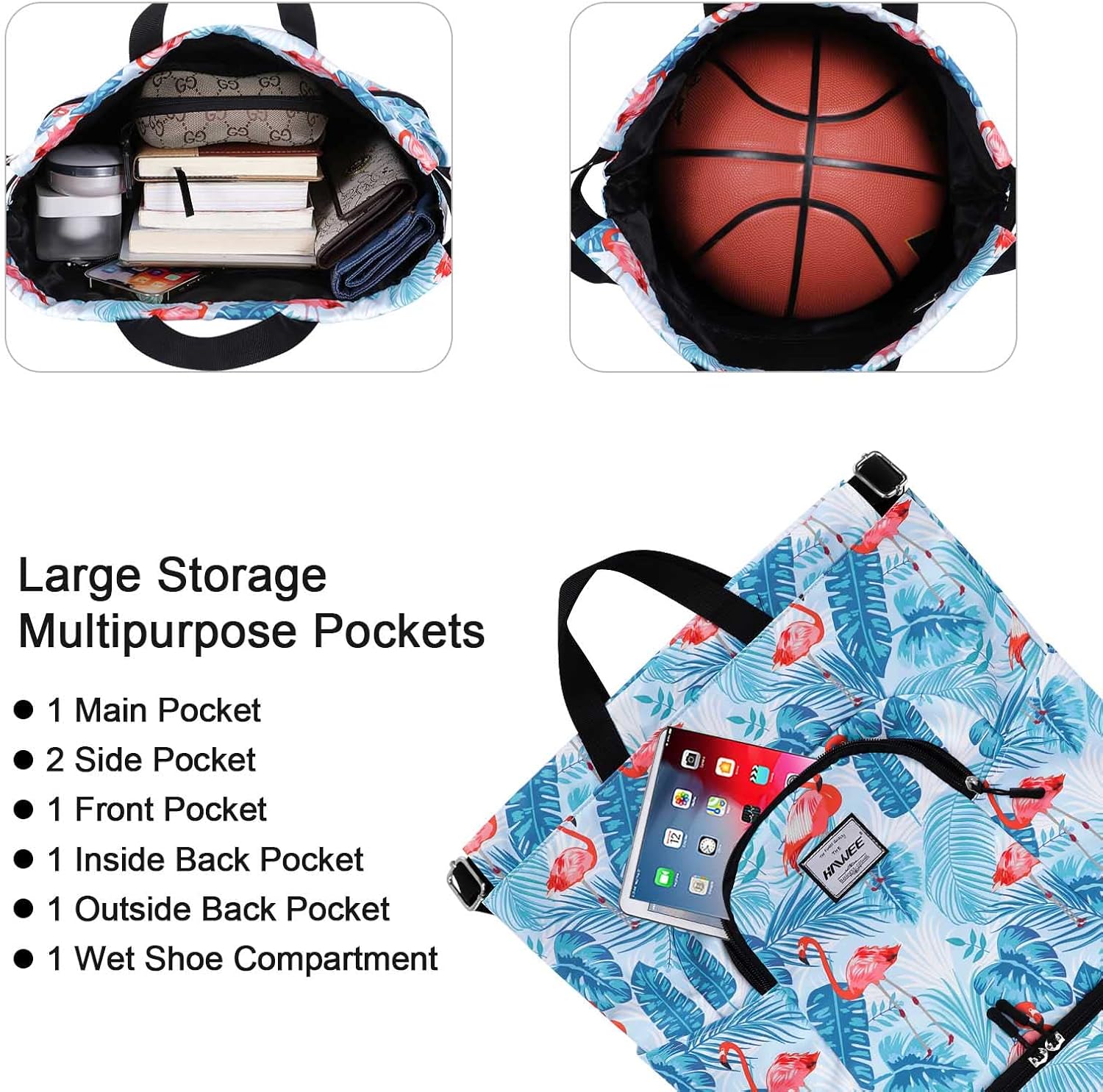 Dry Wet Drawstring Backpack with Shoe Compartment for Women Adjustable Gym Bag - Image 3