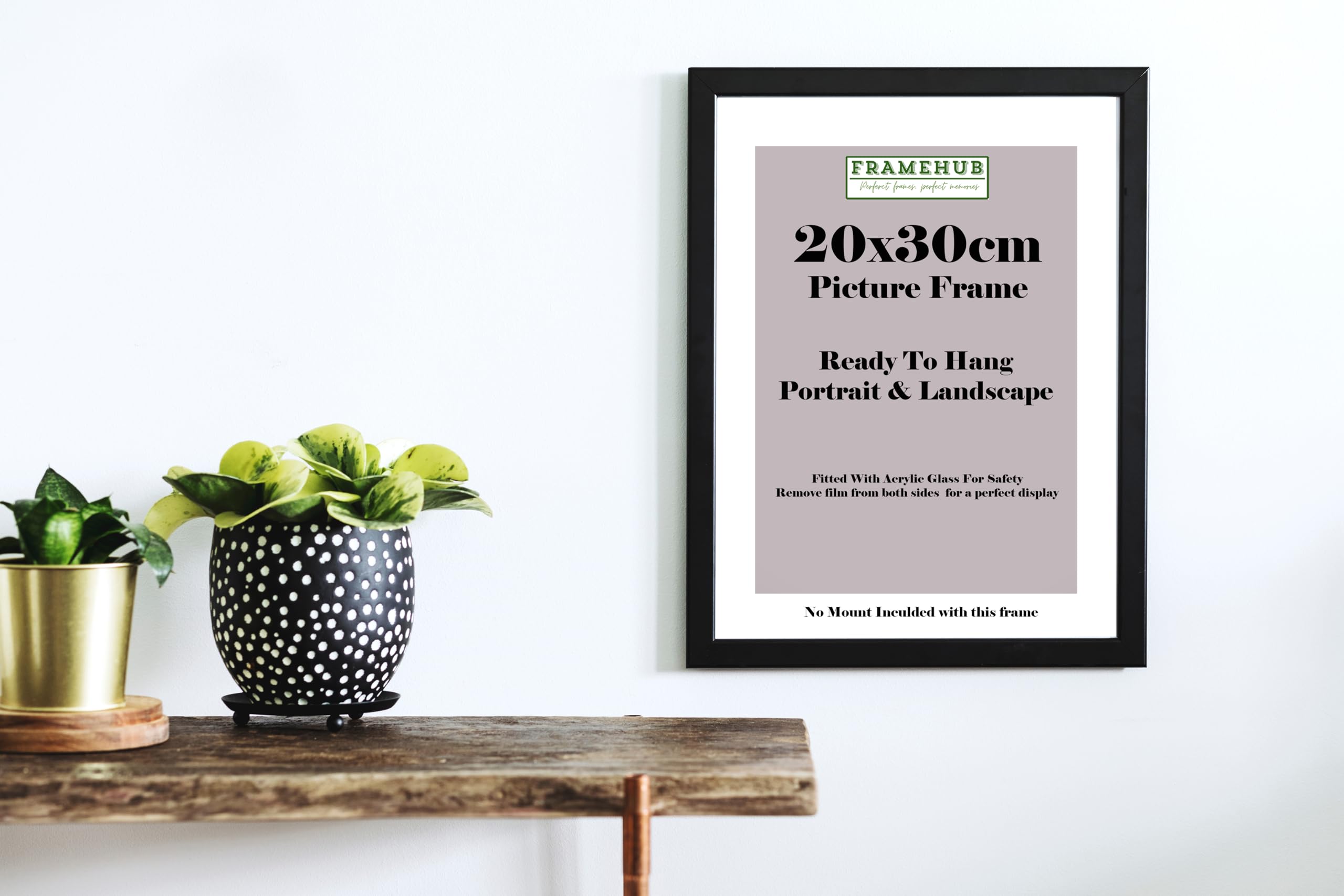 FrameHub 20x30 cm Black Photo Frame – Modern Picture Frame Posters Kids Artwork Wall Mounted Display