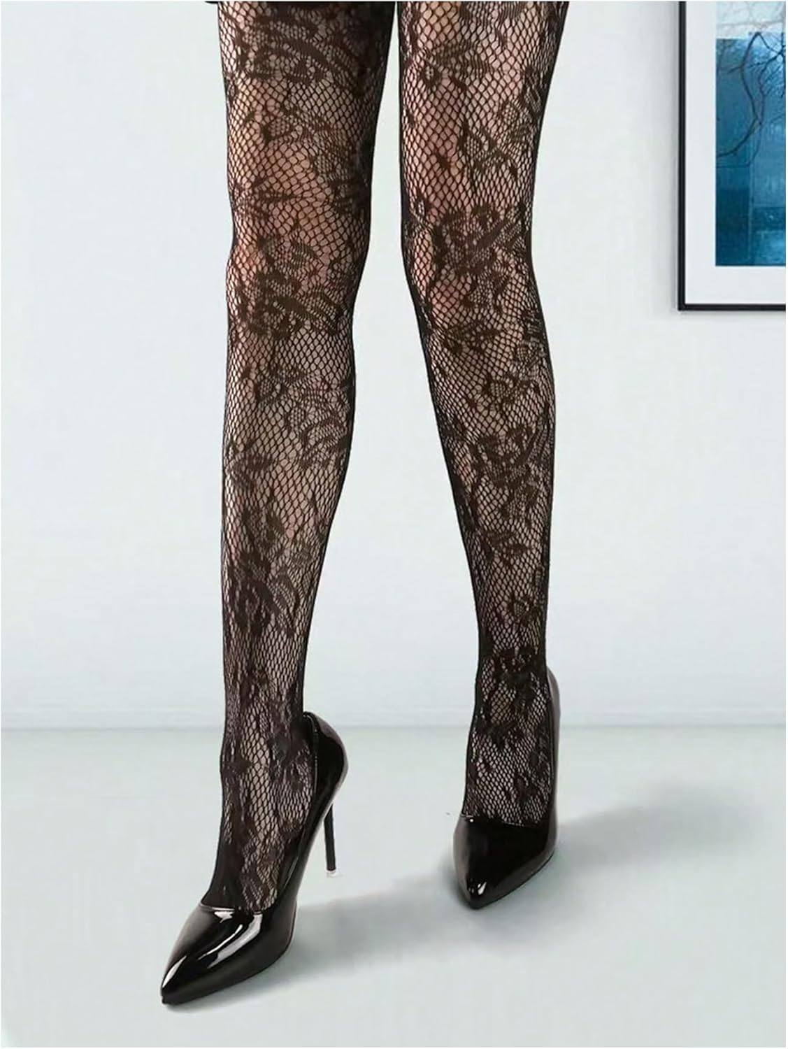 SHENHE Women's Fishnet Tights High Waist Floral Patterned Tights Stockings Pantyhose - Image 5
