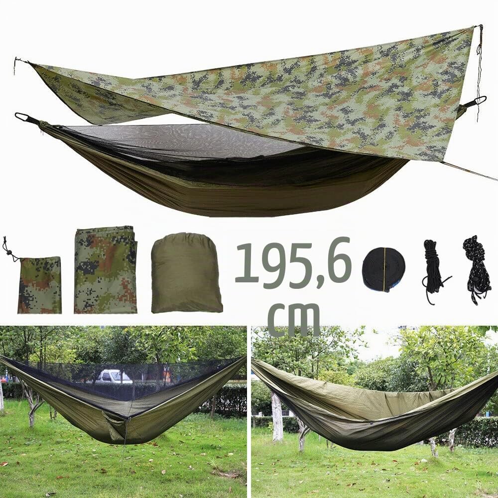 Hamac pour 2 personnes, ultra léger, respirant, avec moustiquaire et bâche de tente, en nylon, 200 kg, pour trekking, voyage, plage, jardin