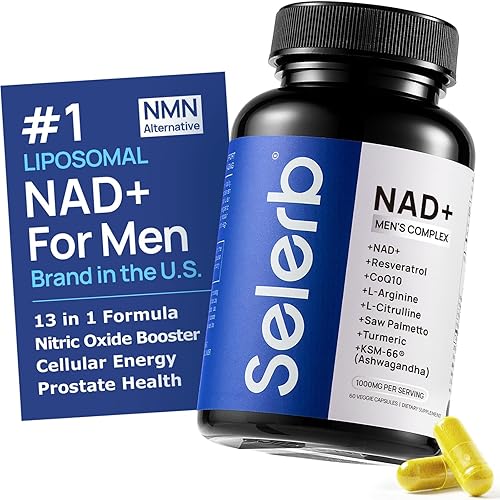 Selerb NAD+ Supplements for Men – Nitric Oxide Prostate Health Supplements for Men with Resveratrol, CoQ10, L Citrulline and Lycopene for Anti-Aging, Stamina & Cellular Energy Support 60 Capsules