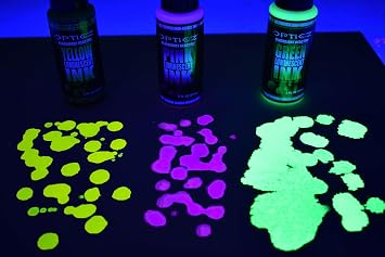Opticz Daytime Visible Luminescent UV Blacklight Reactive Marking Ink 3 Color Variety Pack, 2 Ounce