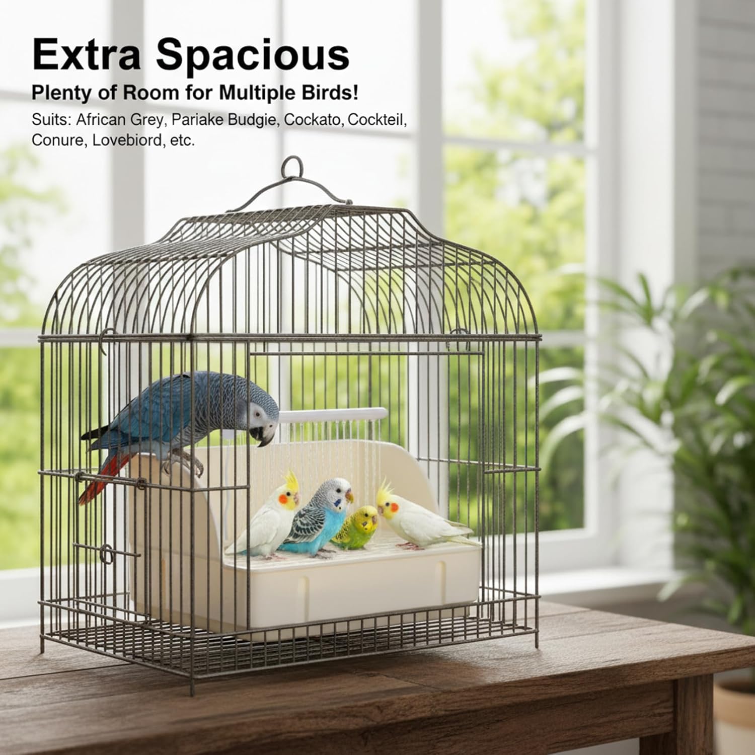 Parrot Bath Bird Shower, Automatic Bird Bath with Pump Large Parrot Tub with Running Fountain for Cage Dual Modes for African Grey, Cockatiel, Budgie, Lovebird