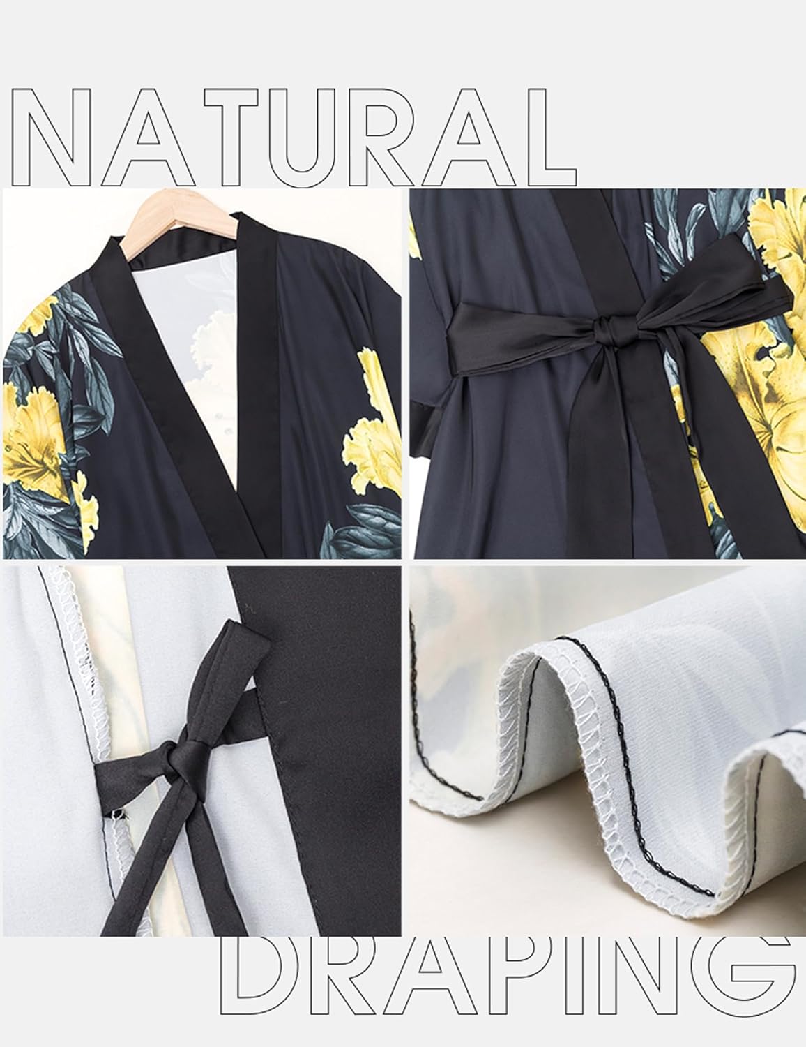 Silk Satin Robe for Women Long Japanese Kimono Robe Lightweight Soft Bathrobe Floral Luxury Dressing Gown - Image 6