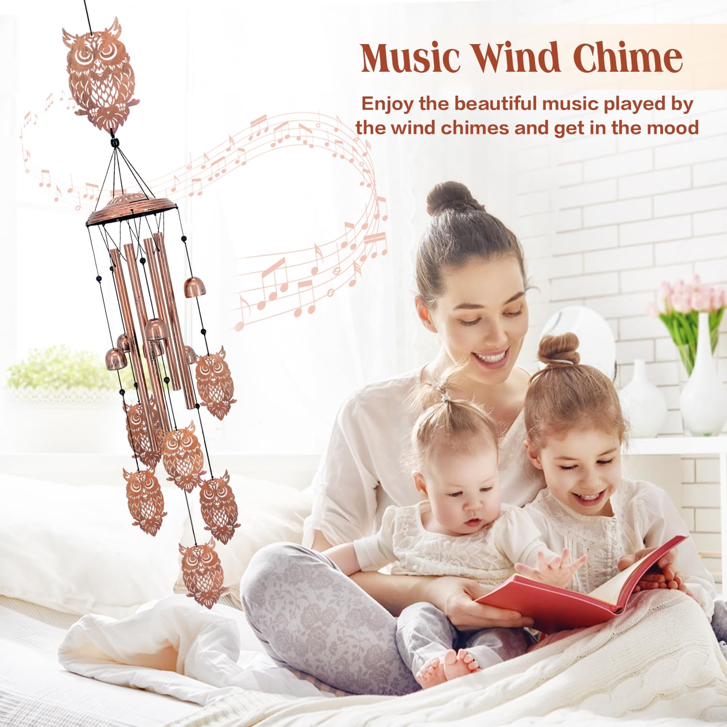 Windspiel mit Eulen, Geschenke mit Eulen für Frauen/Männer/Mutter/Frau/Oma, Geburtstagsgeschenk, Gedenkgeschenk, Metall-Windspiele für draußen/drinnen, Rasen, Terrasse, Veranda, Hof, Gartendeko