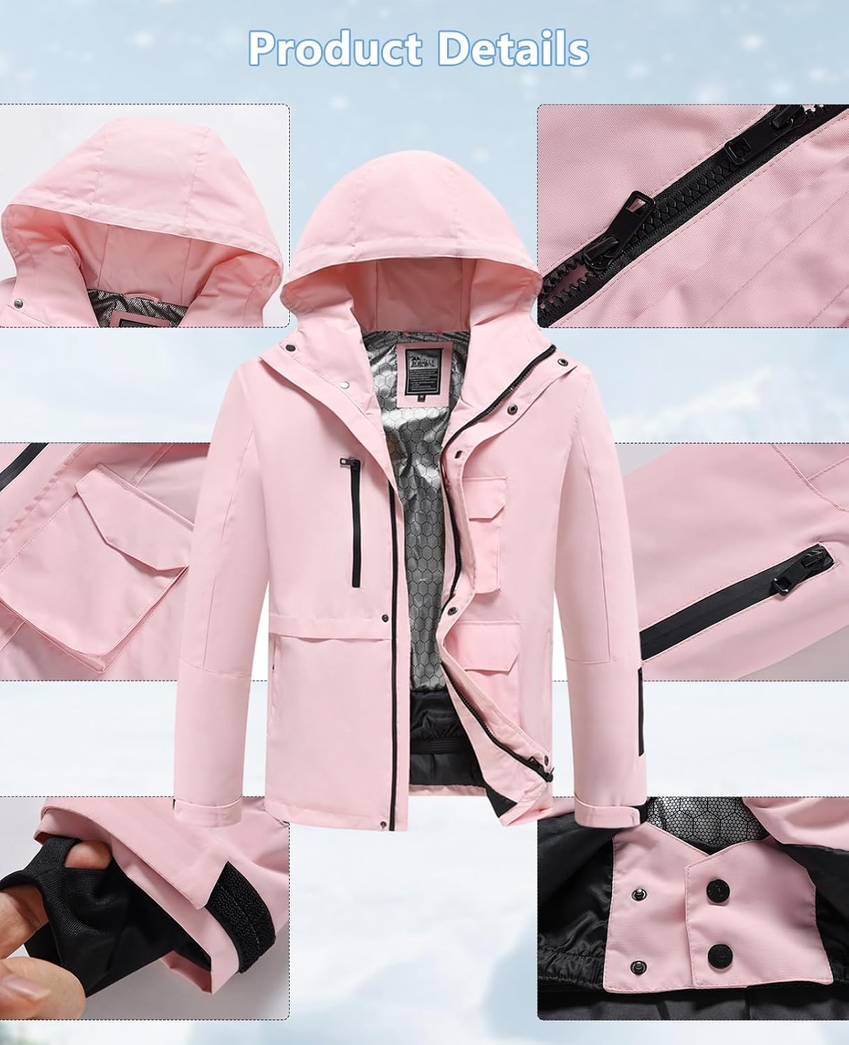 HOTIAN Womens/Mens Ski Jacket Waterproof Windbreakers Isulated Snowboarding Snow Coat for Winter Warm