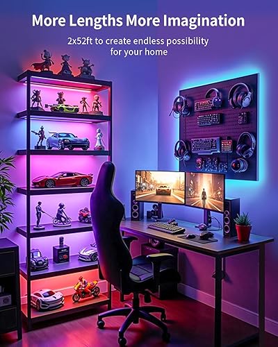 Miniatura 2 de Tira de luces LED RGB+IC, luz LED Bluetooth inteligente para dormitorio, tiras LED que cambian de color con 44 modos de escena (6.6 pies)