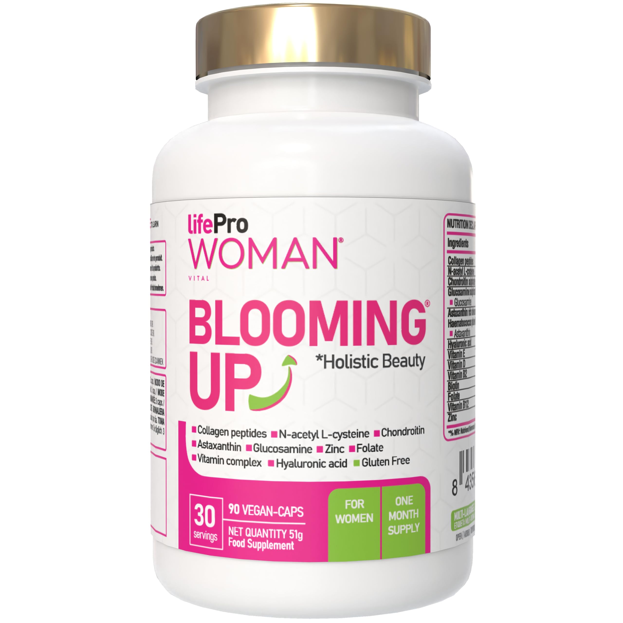 Vitamine per capelli con Biotina, Anticaida Capelli Donna Blooming Up - Biotina Capelli Pelle e Unghie + Collagene Peptidi + Glucosamina Condroitina - Collagene Idrolizzato Puro con Zinco e