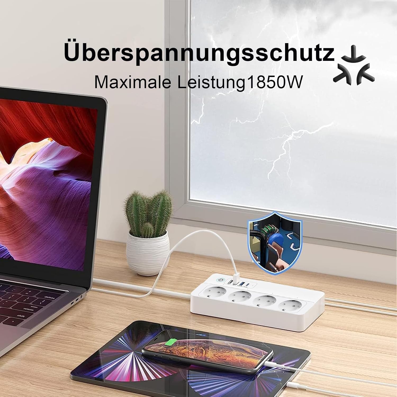 UseeLink Smart Wi-Fi Power Strip with surge protection feature, showing a shield icon