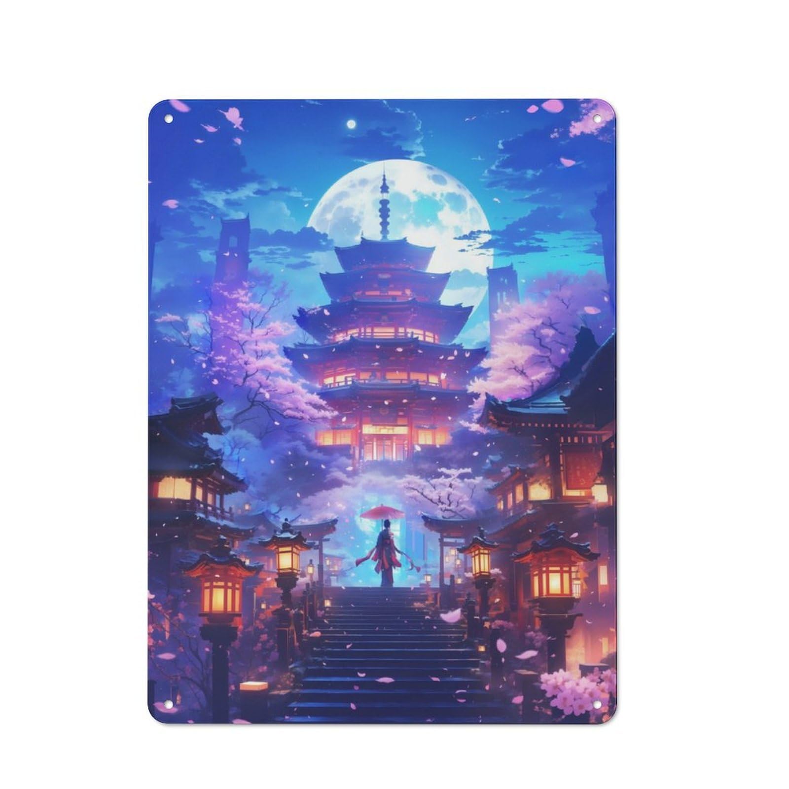 Junmoney Celestial Sakura Temple Vintage Tin Sign 40X30cm With For Guest Room Or Hallway, For Themed Room Decoration, For Vintage Wall Decor Fans