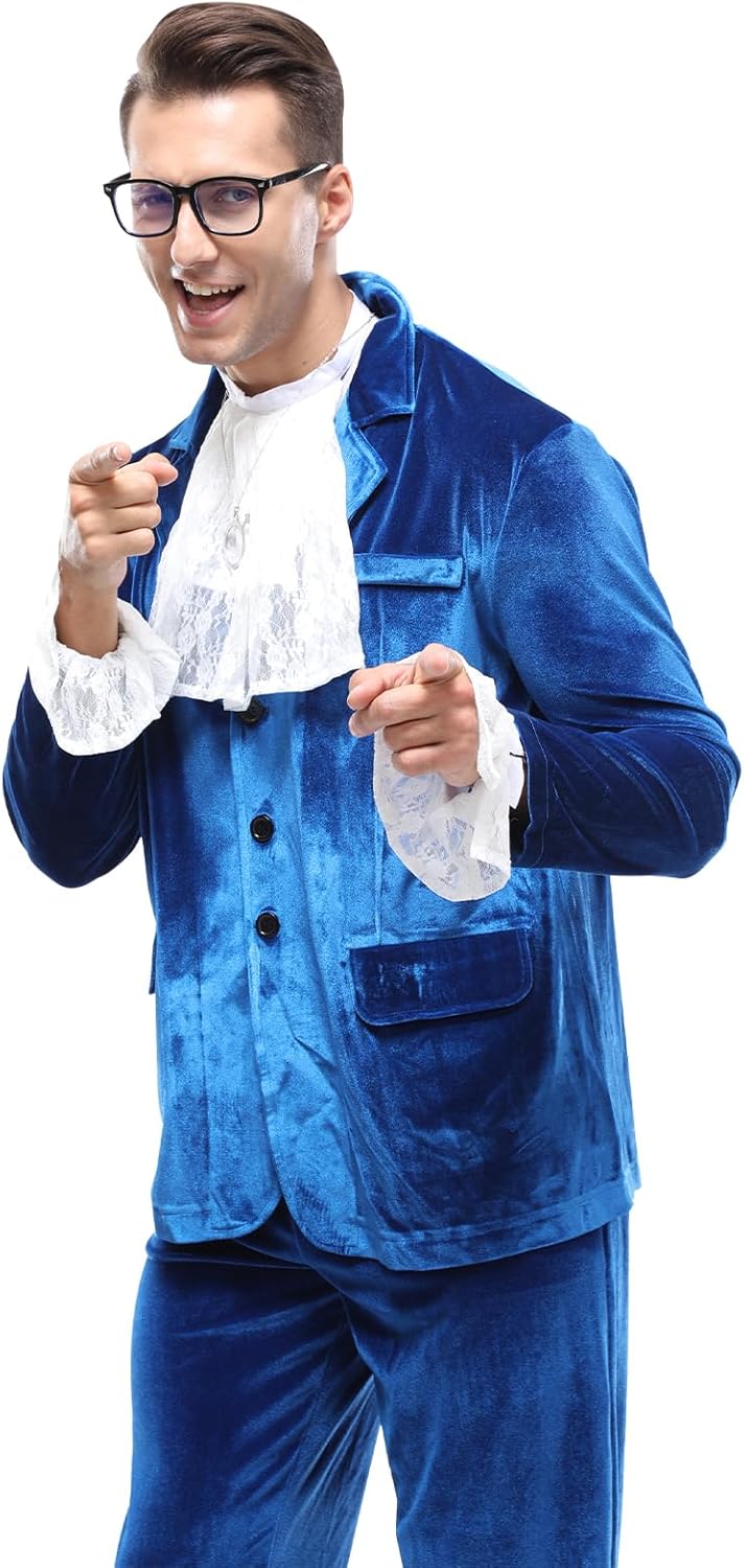 ATTBEA Blue 60s Costume Groovy Costumes Swinge rFor Men 1960s Movie Halloween CostumesSpy Costume Adult - Image 4