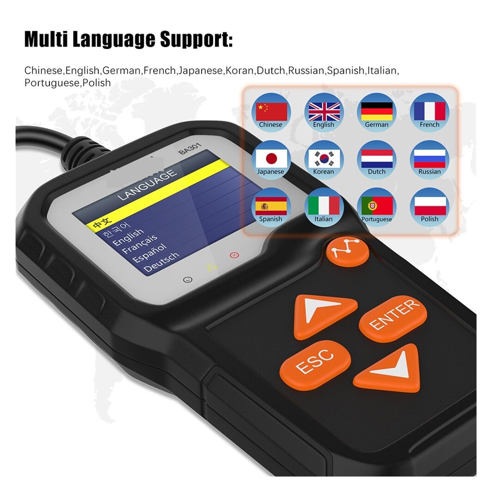 Tester per batteria auto, BA301 Tester for batterie for auto Prova di avviamento for moto 2000 CCA Analizzatore caricabatterie for for barche Strumenti for autoveicoli
