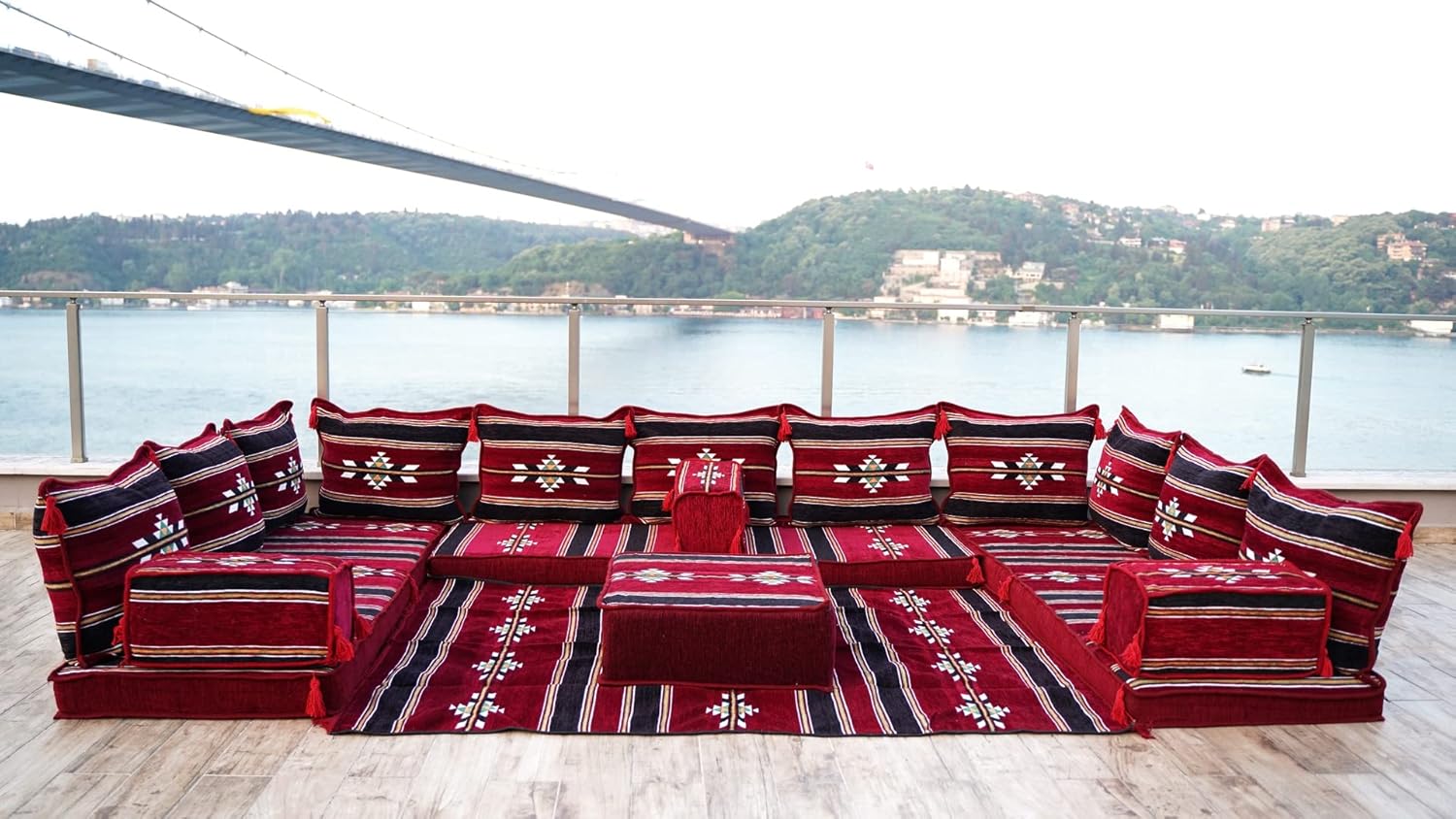 arabicsofa Maroon U Shaped Arabic Majlis – Traditional Middle Eastern Floor Seating