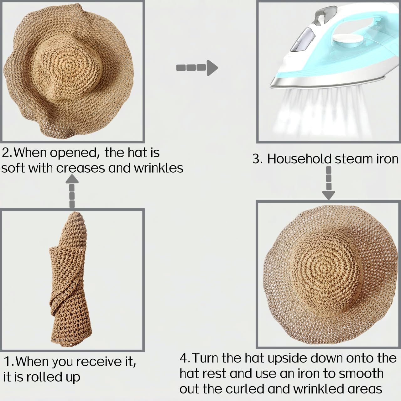 Womens Straw Beach Sun Hats, Foldable Packable Floppy Handmade Crochet Hats for Women,Large Summer Vacation Wide Brim Hat