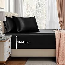 VACVELT 3pcs Cal King Black Extra Deep Pocket Satin Fitted Sheet Set