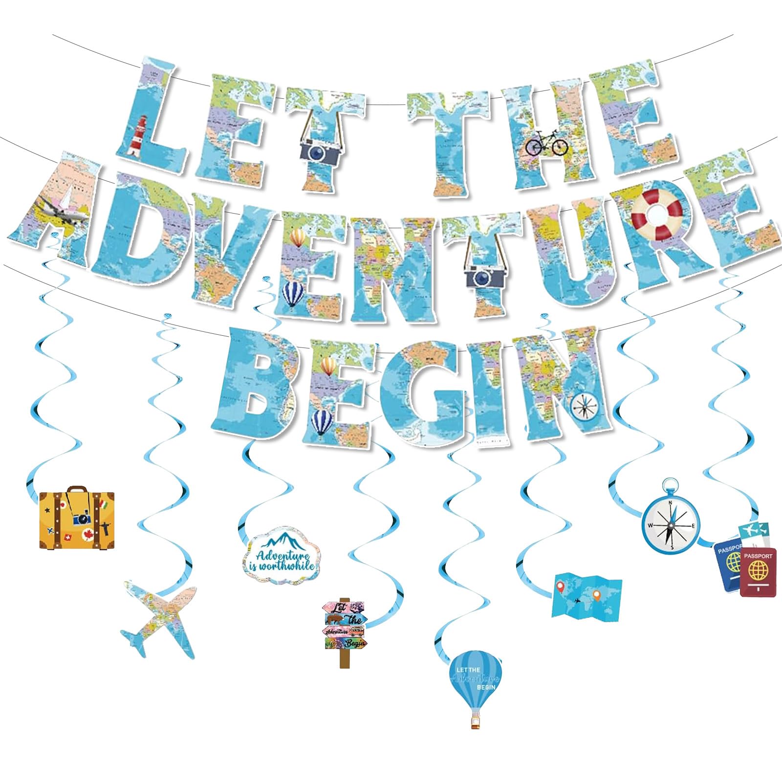 Rcoaror Fotohintergrund "Let The Adventure Begin" Weltkarte – 180 X 129 Cm Vinyl | Für Partys, Babyshowers, Reise-Themen
