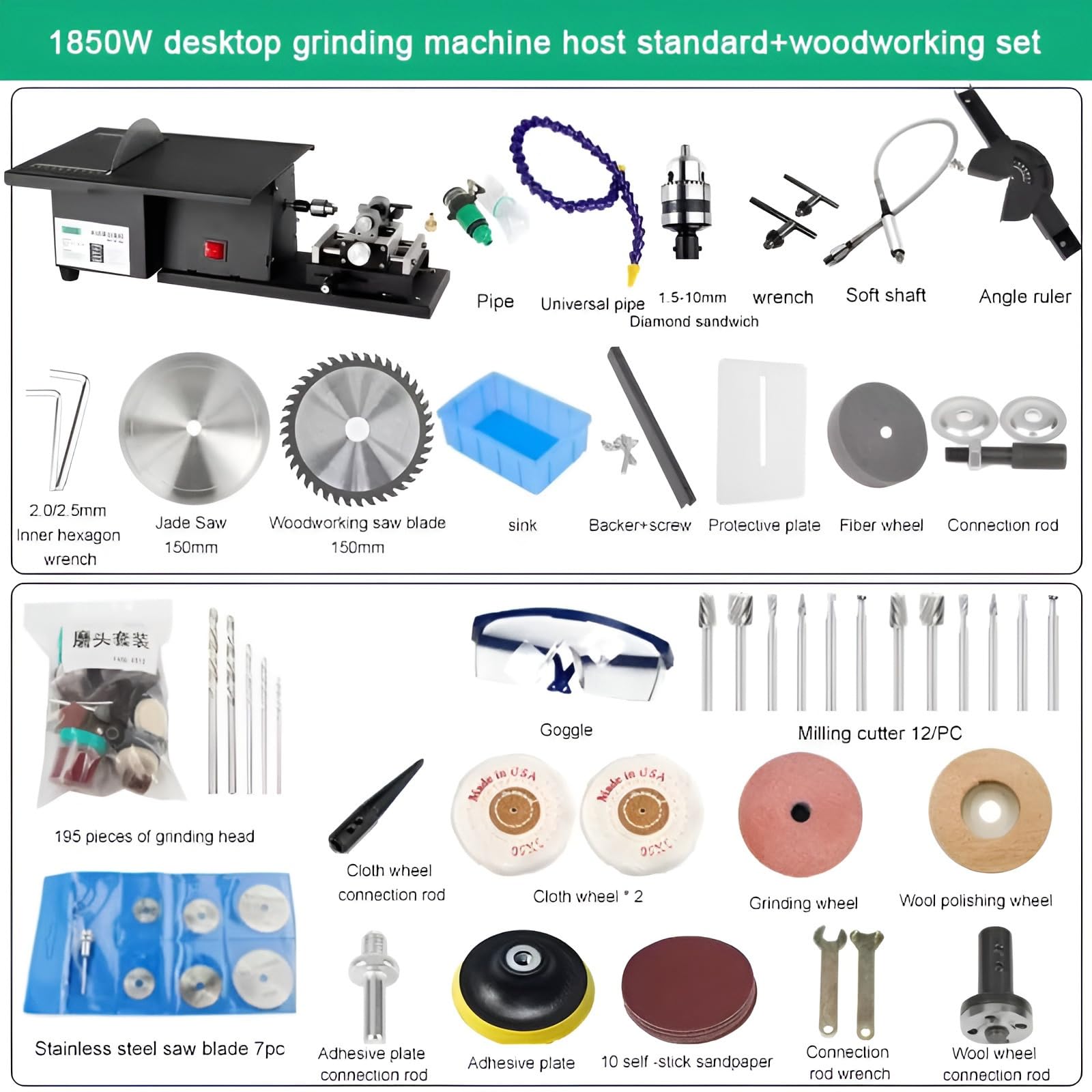 Máquina Multifuncional De Pulido Y Corte De Joyas De 1850w, Afiladora Y Sierra Eléctrica De Mesa Para Talla De Jade, Herramienta Para Piedras Preciosas Jade Set