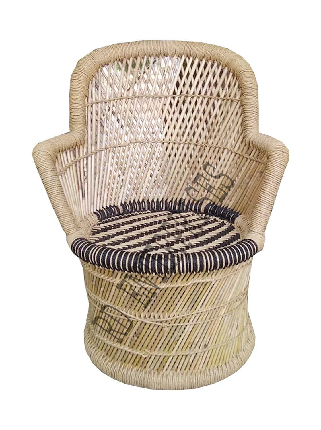 RD Enterprises ! Handmade Bamboo Mudda Chair with Black and Beige WaveDeisgn - Standard