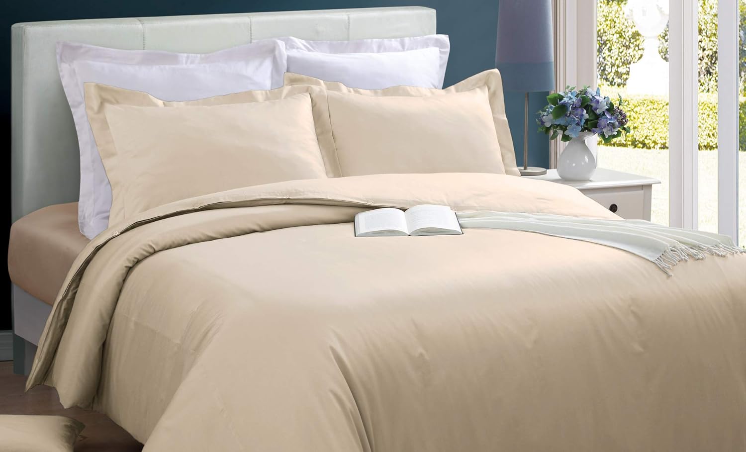 Blue Ridge Home Fashions Cotton 3 Piece Button Closure-Hypoallergenic-Machine Washable Duvet Cover Set, Full/Queen(88"x88"), Chocolate