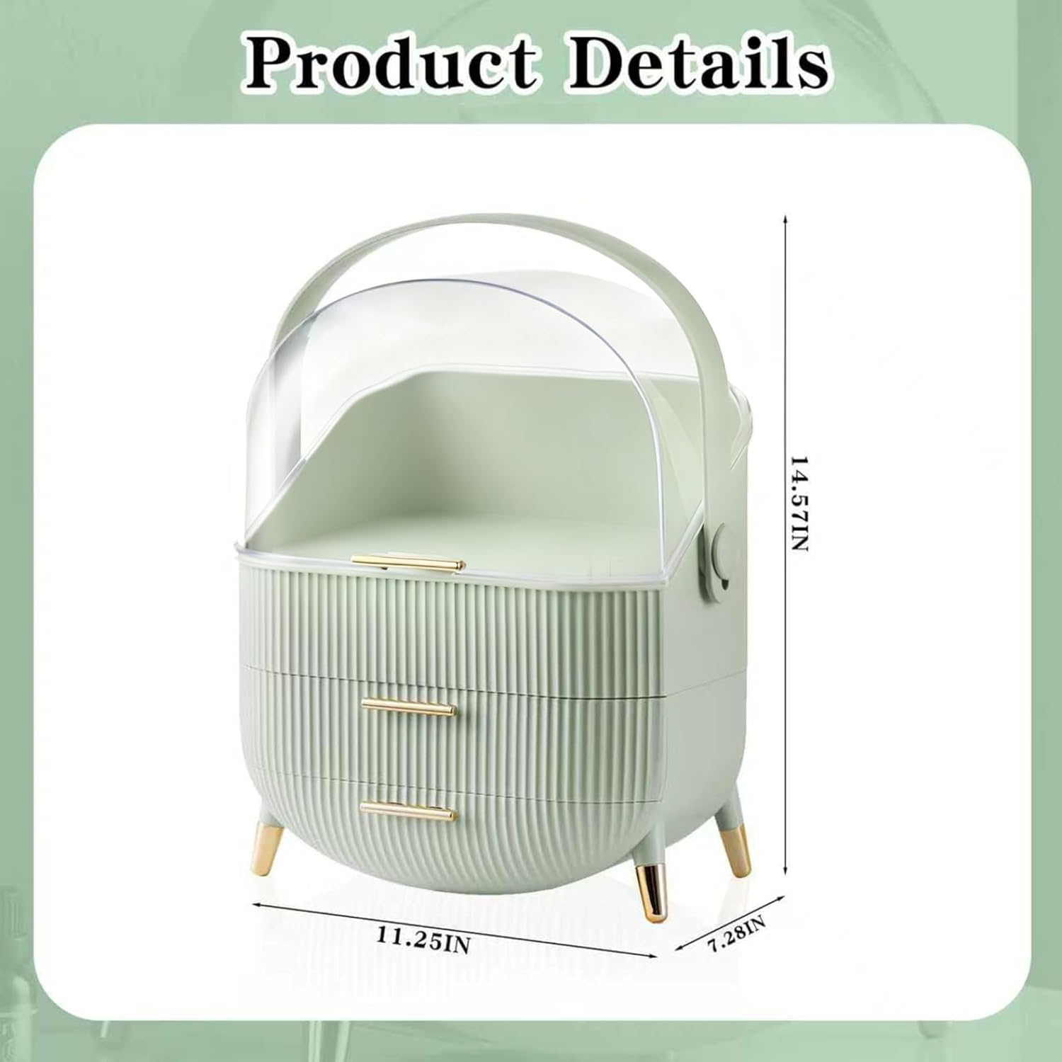 Makeup Organizer for Vanity, Cosmetics Skincare Organizers with Lid and Drawers, Cosmetic Display Cases for Countertop Bathroom Dresser, Ideal Gifts for Brush Lipstick Perfume Jewellry