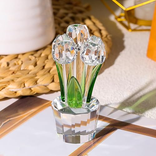 Miniatura 5 de Movdyka Tulipanes de flores de cristal, decoración de cristal, coleccionables, ramo de flores transparentes, adornos para el día de la madre,