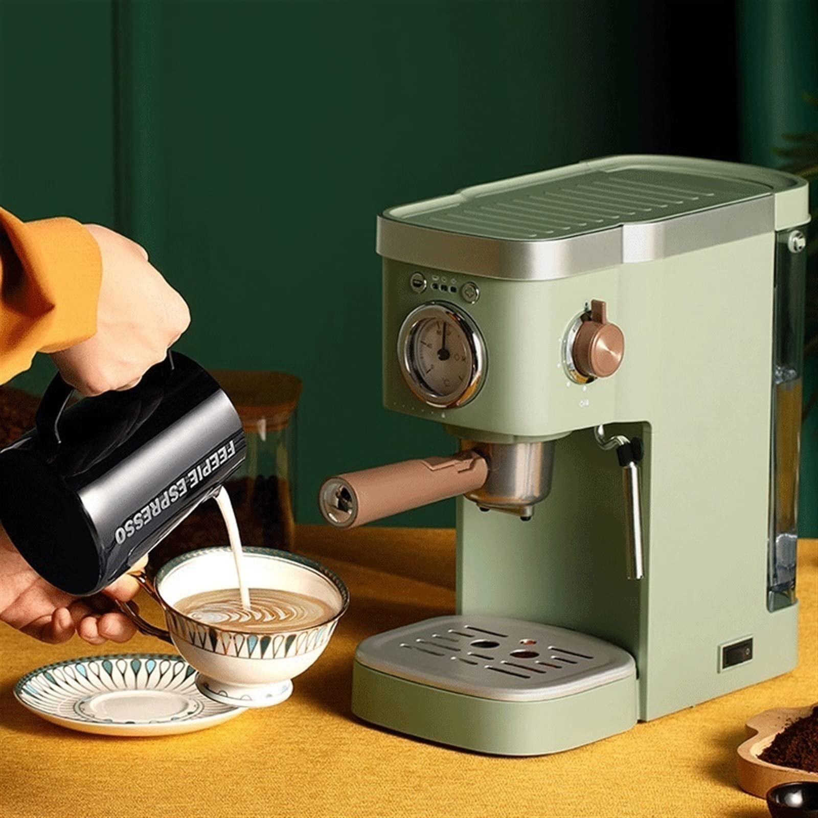 Ekspresy do kawy ekspres do kawy retro zielony spieniacz do mleka proszek kapsułka espresso do robienia napojów (UK)