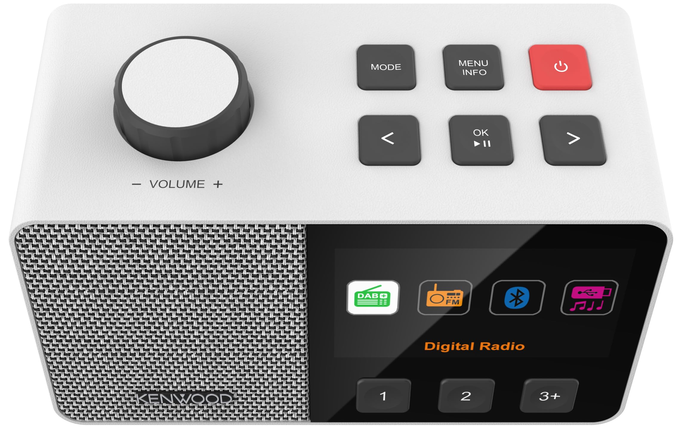 Kenwood CR-M70DAB Radio Dab+/FM con ASA, Pantalla IPS 4,3", Bluetooth 5.3, Dual Alarm & Sleep, USB MP3, Jack 3,5 mm, Easy Mode, Altavoz 5 W - Blanco
