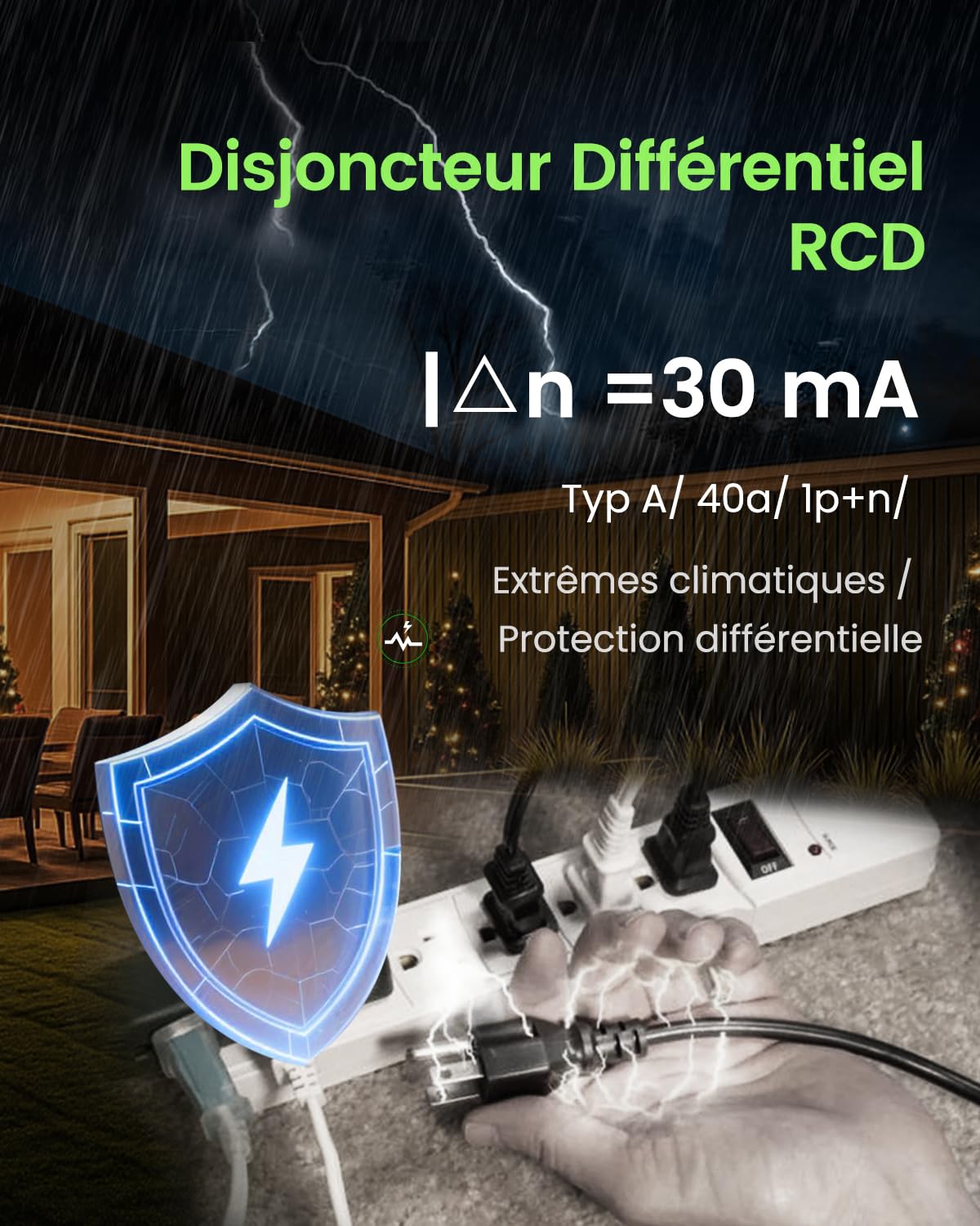 TONGOU Disjoncteur Différentiel a Réarmement Automatique 30mA Type A, 2 Pôles 40A Interrupteur Différentiel