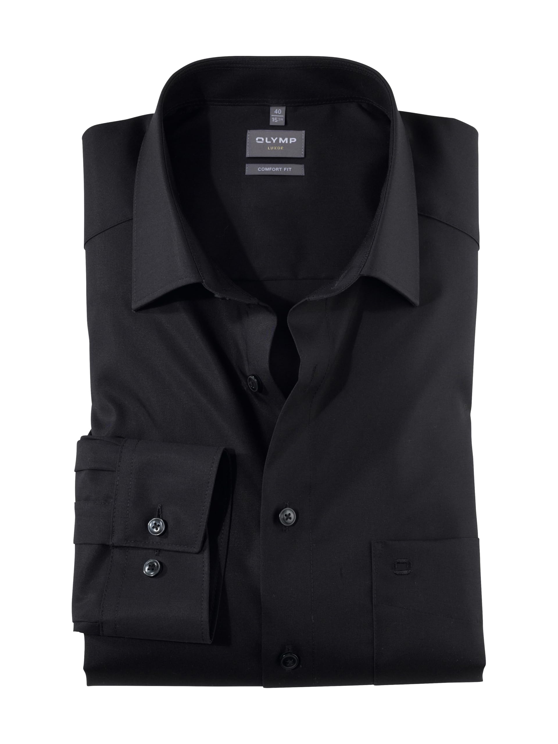 Olymp Men Shirt Long Sleeve Luxor,Plain,Regular Fit,Classic,Schwarz 68,40