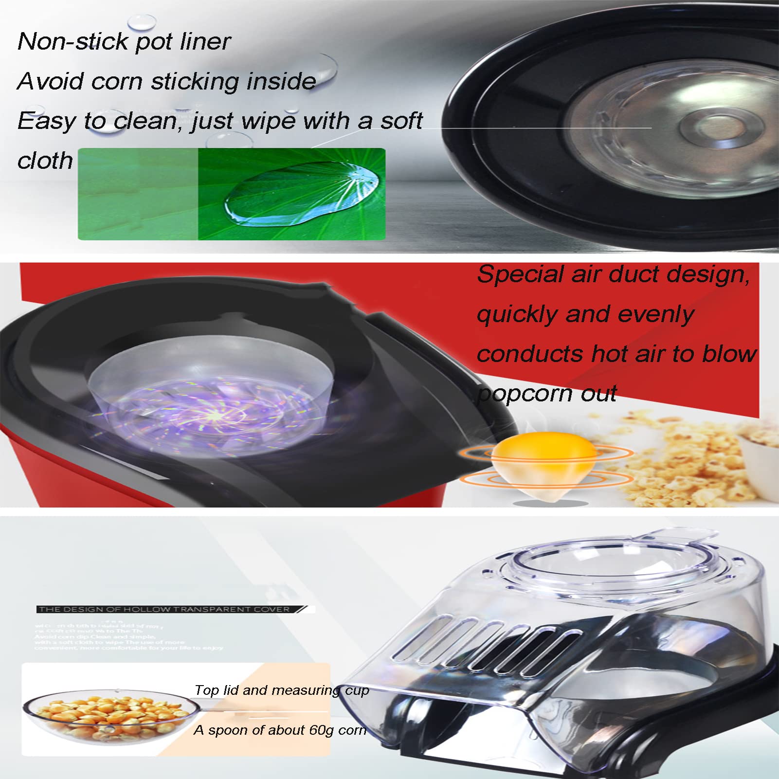 Maszyna do popcornu, maszyna do popcornu, elektryczna maszyna do popcornu, 1100 W, elektryczna maszyna do popcornu, do kina domowego, zdrowa i zdrowa maszyna do popcornu