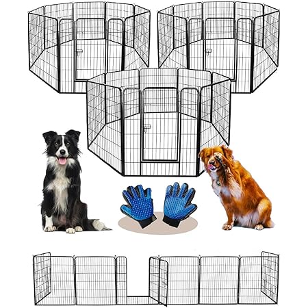 Amazon Sasuga ペットフェンス 大型犬 中型犬 ペットグローブ付 ドッグランフェンス 柵 犬 ゲージ ペットサークル 扉付き 折り畳み式 多頭飼い パネル8枚 室内 屋外 80 80cm 3個セット Sasuga サークル プレイサークル 通販
