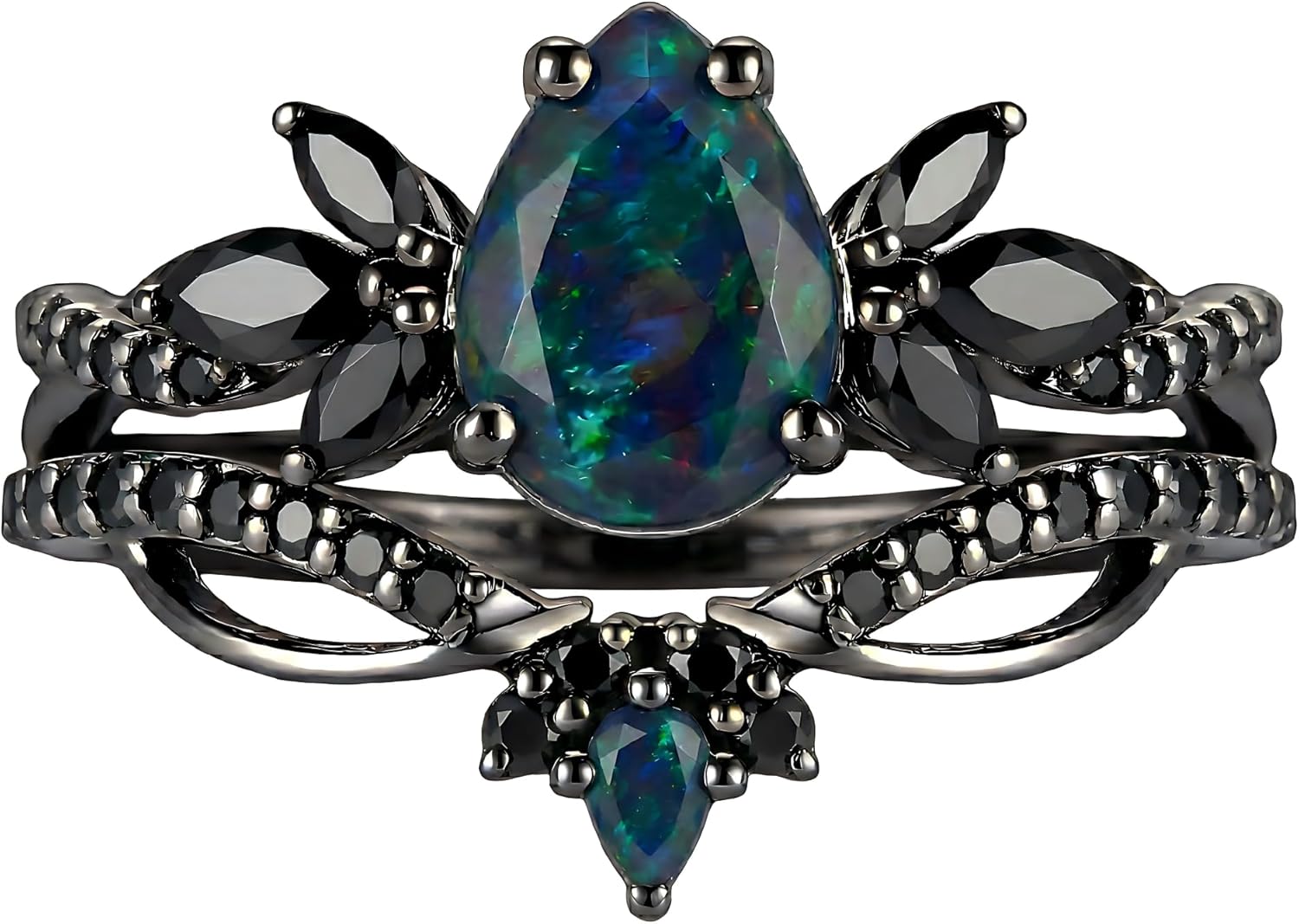 1-3CT Black Opal Rings for Women 10K /14K /18K Solid Gold Black Opal Engagement Ring Gemstone Wedding Promise Ring for Her Free Engraving