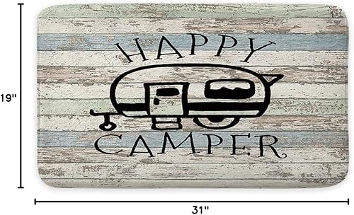 Miniatura 3 de JAWO Happy Camper - Tapete de baño, antideslizante, diseño retro de madera rústica, color neutro para viajes, remolque, campamento, motor, RV, juego