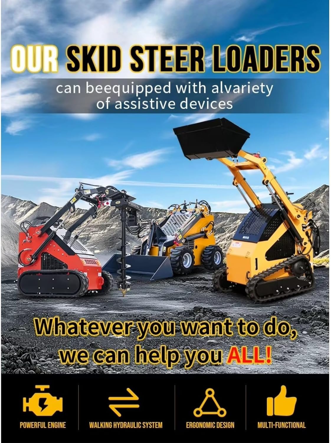 Compact Skid Steer Loader with Multiple Hydraulic Attachments Hydraulic Quick Attach Versatile Mini Skid Steer Loader for Construction, Excavation & Material Handling