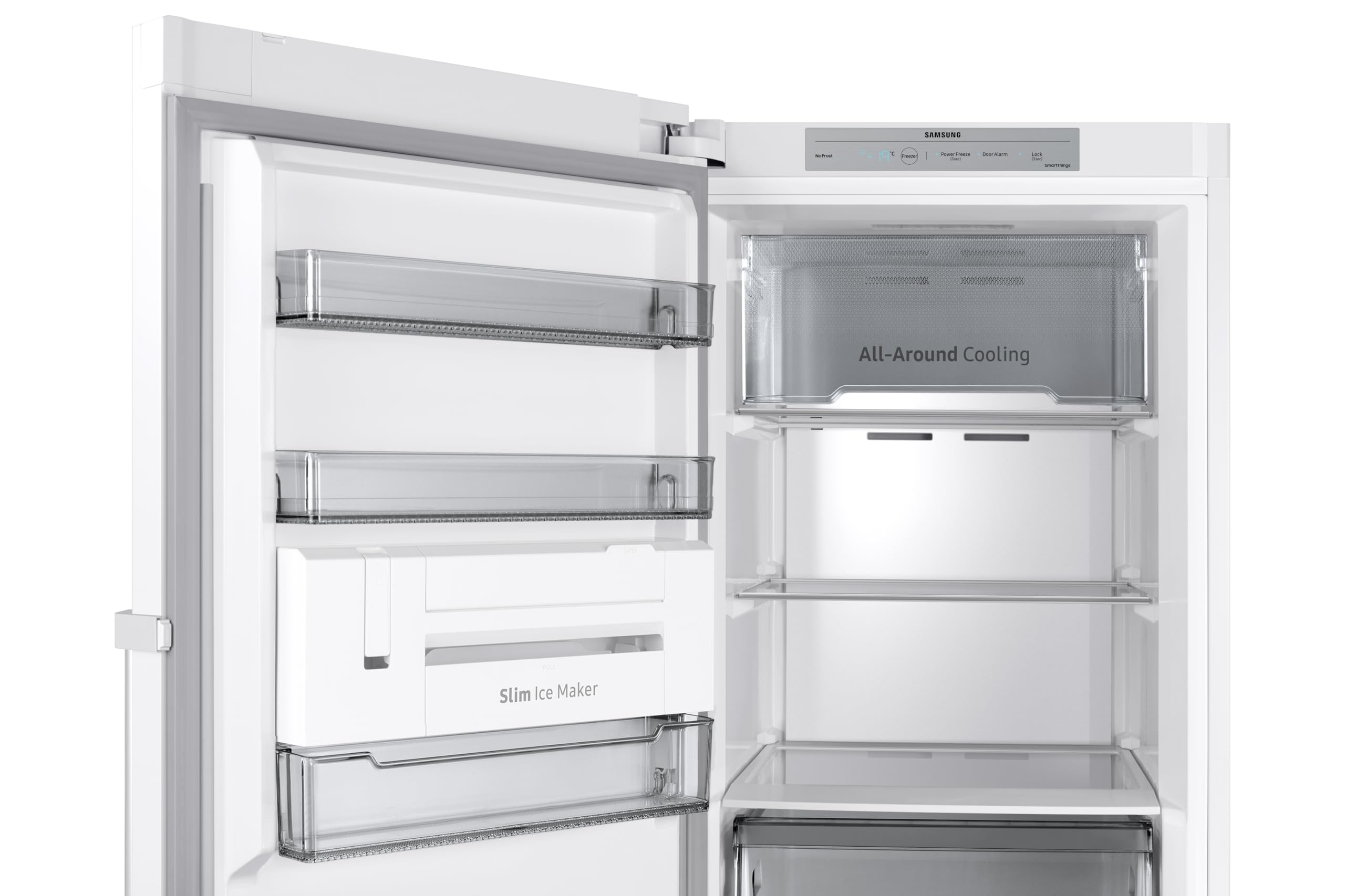 Samsung Congelador Vertical 186cm, 323L, Clase E, Color Blanco, SmartThings, AI Energy Mode, Tecnología SpaceMax™ - RZ32C7ADEWW/EF [Clase de eficiencia energética E]