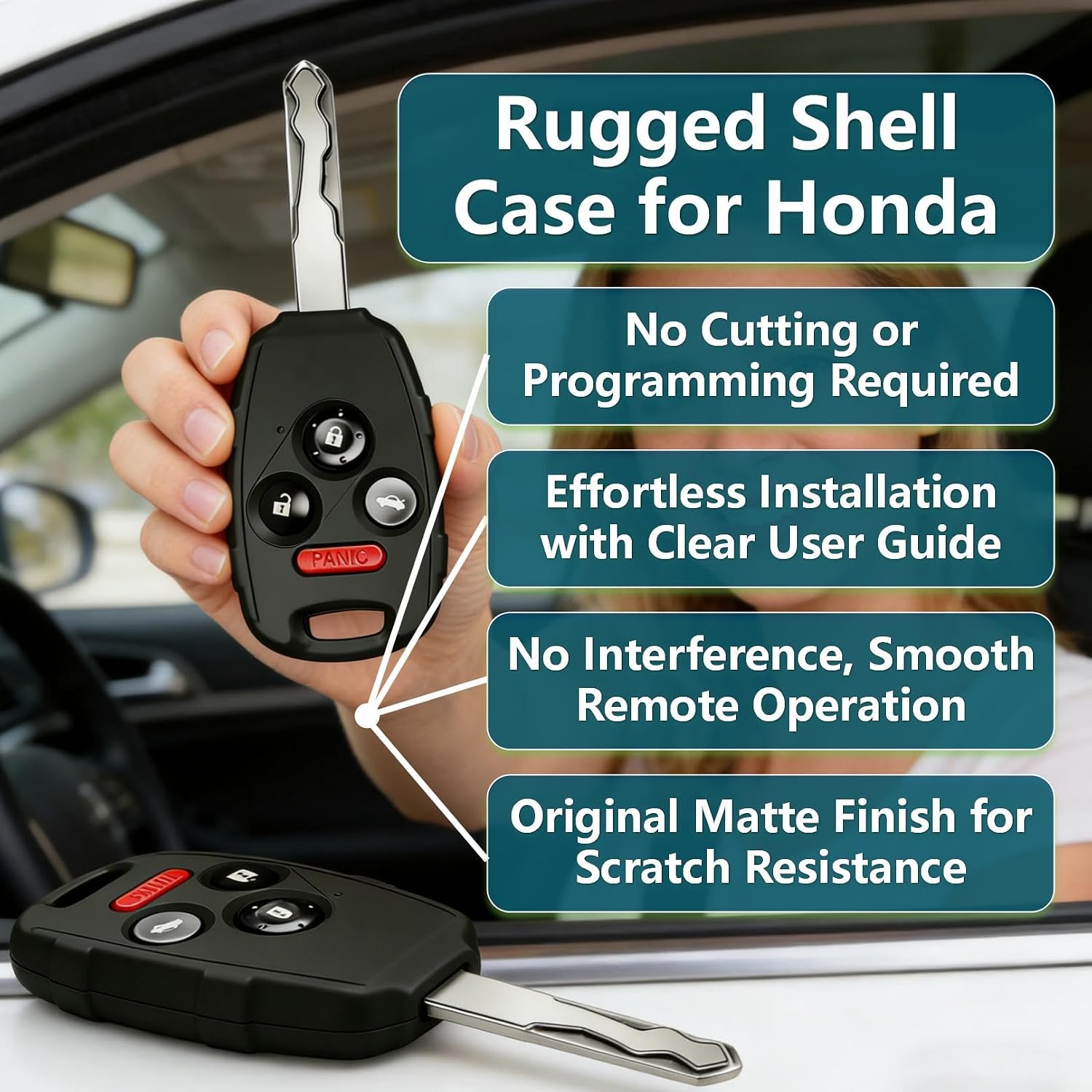 Key Fob Shell Replacement for Honda Accord 2003-2012, Civic 2006-2013, Pilot 2009-2015, CRV 2005-2006 | No Blade Cutting Required - Heavy Duty Crack Resistant, Easy Assembly (2 Style-B, 4-Button) image 5