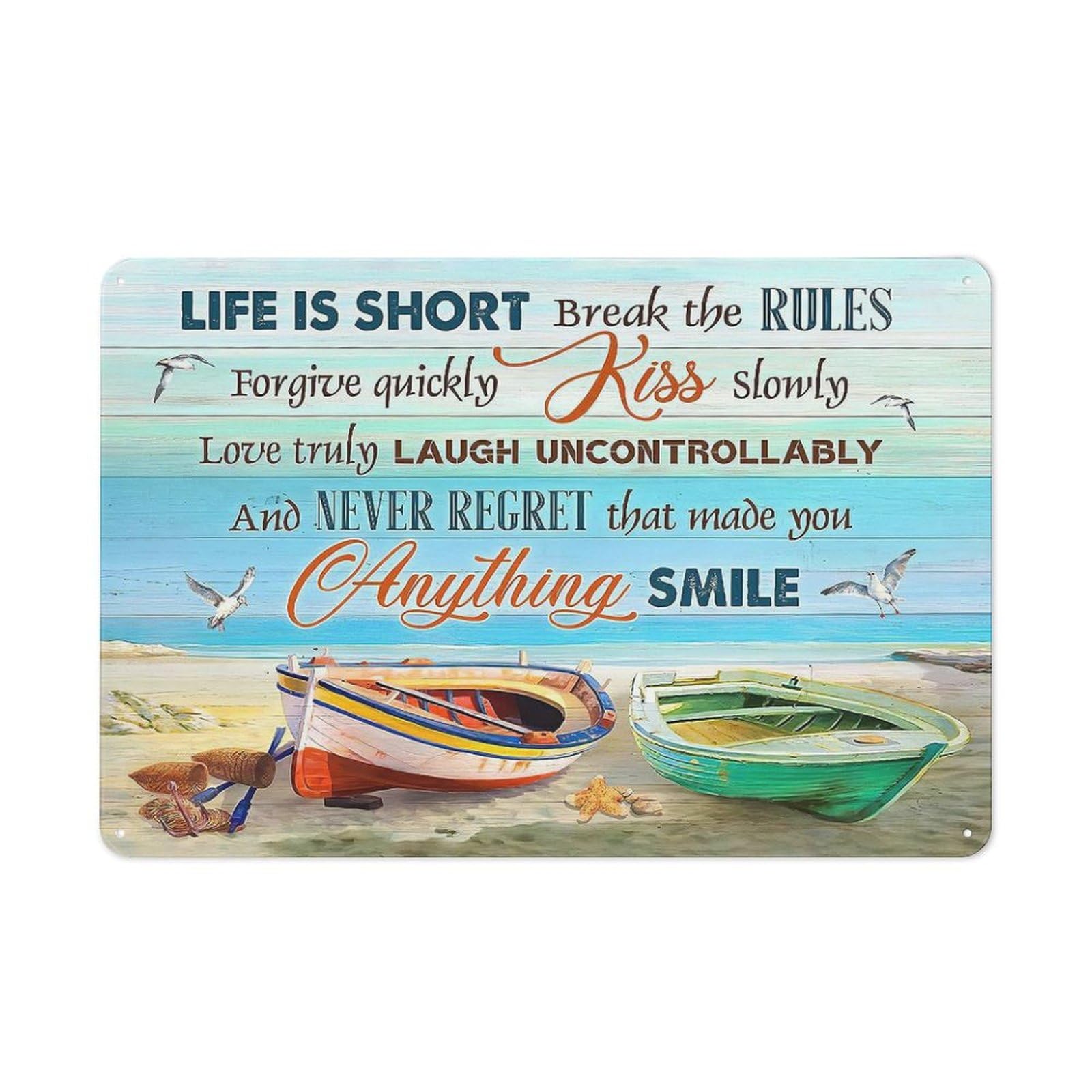 Sitrmgh Sign Metal Tin Coastal Boat Wall Art Ocean Sea Boat Wall Decor Beach Seaside Motivational Quotes Wall Art Home Artwork For Bathroom Bedroom Living Room 8X12 Inch