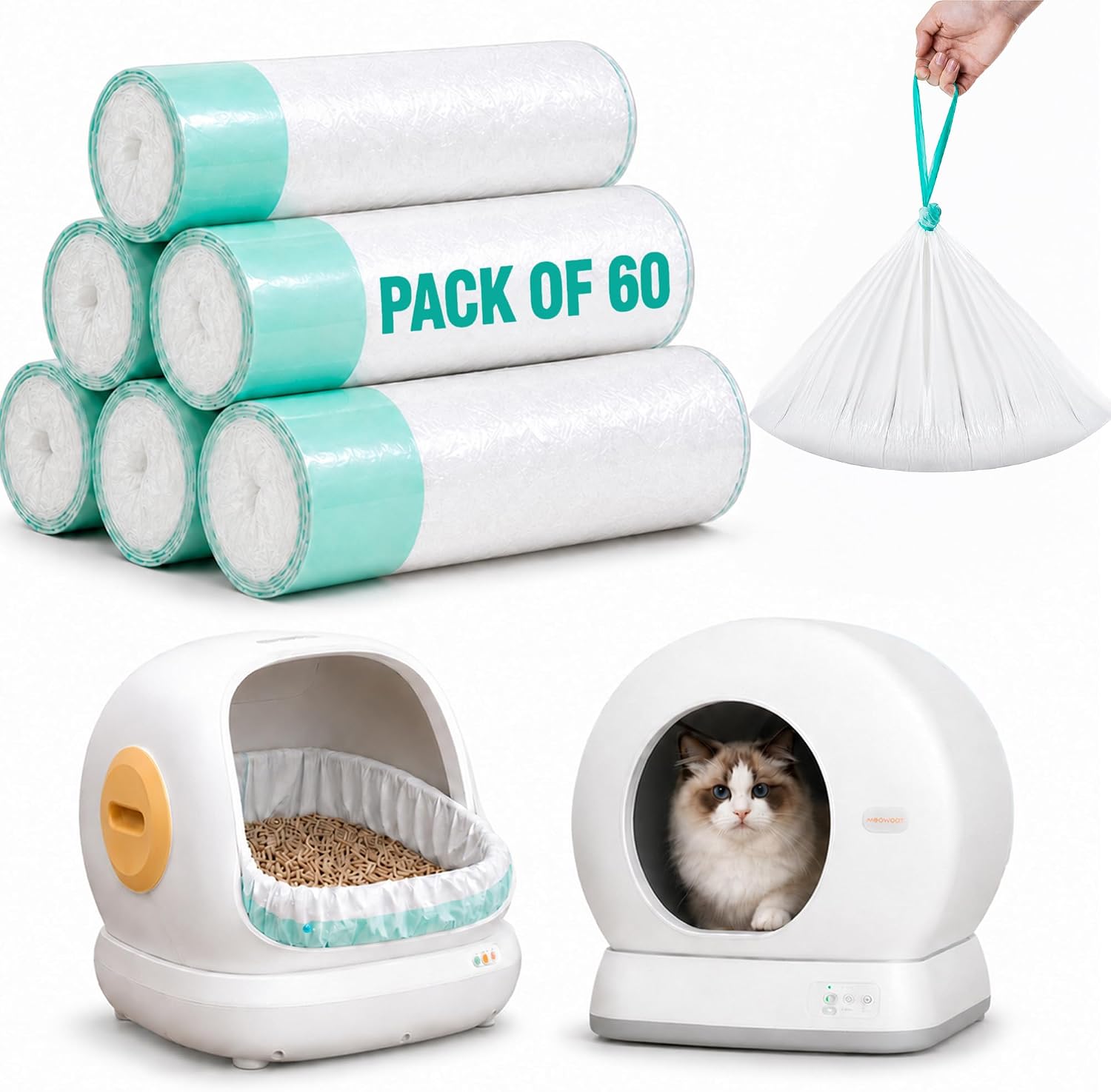 Extra Thick Replacement Litter Box Liners for Meowant MW-SC01/SC02, 60 Bags