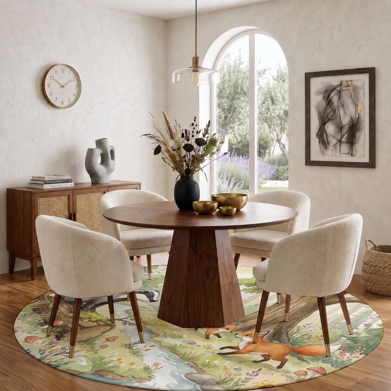 Lavable Tapis Rond Animaux Frais À L'Aquarelle