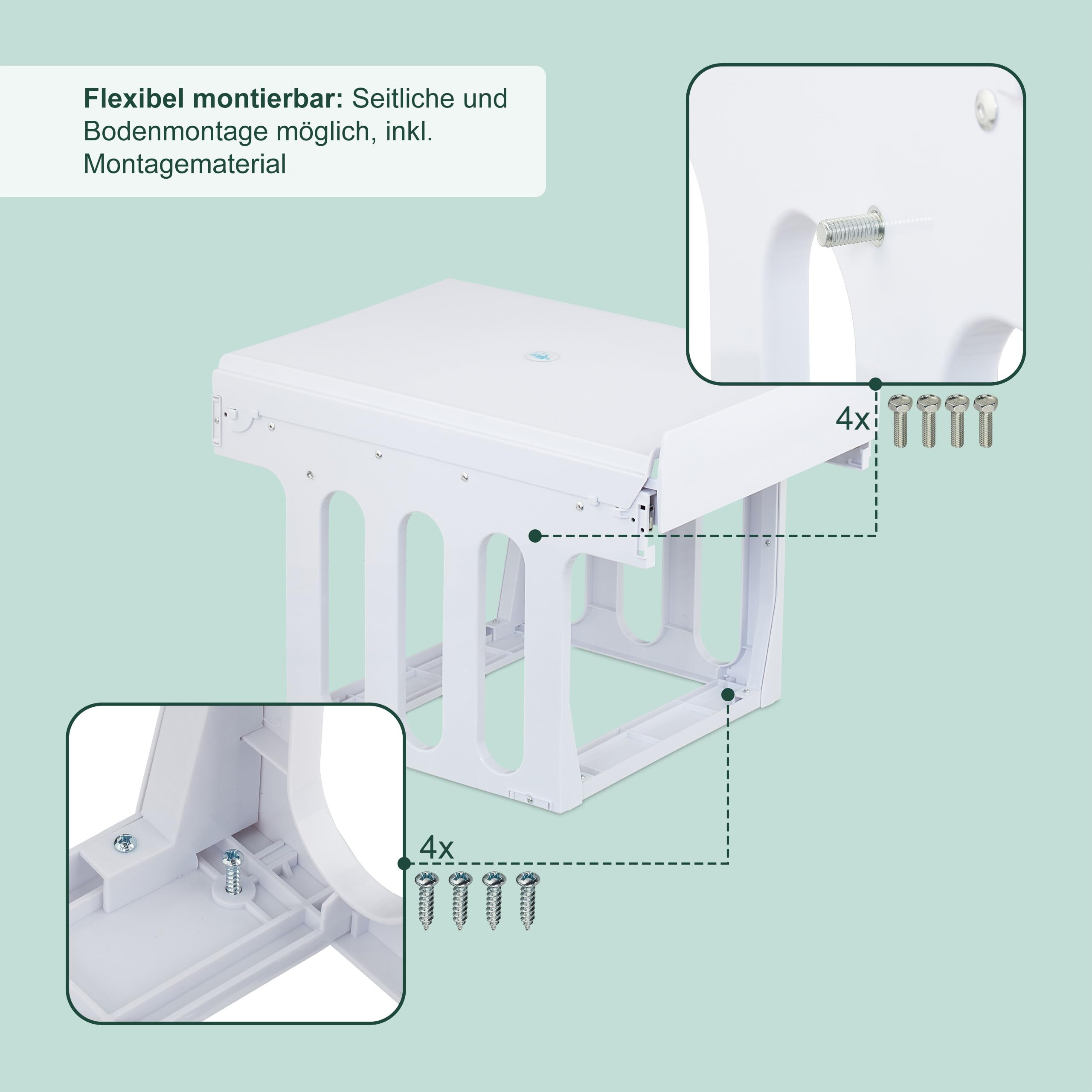 Relaxdays Einbaumülleimer, 4 Fächer, 4 x 8l, HBT: 35,1x34,3x48 cm, ausziehbar, Mülltrennsystem für Unterschrank, weiß