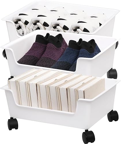 Paquete de 3 contenedores de almacenamiento debajo de la cama, contenedores de almacenamiento de juguetes debajo de la cama con ruedas, organización