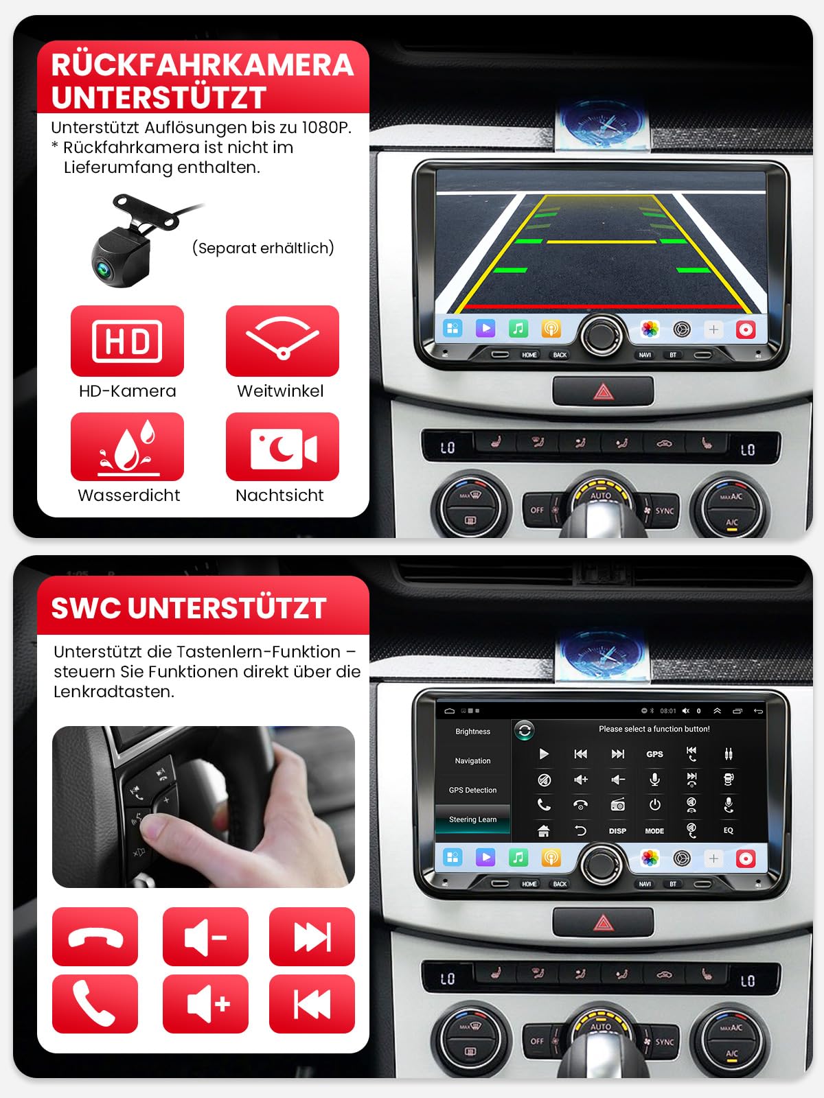 9" Doppel DIN Bluetooth Autoradio mit Bildschirm für VW Golf 5 6 T5 Polo 6R Caddy Passat Touran, Skoda, SEAT, Wireless CarPlay Android Auto Mirrorlink, Auto Radio, 4+64GB, WLAN DAB+ FM/AM GPS