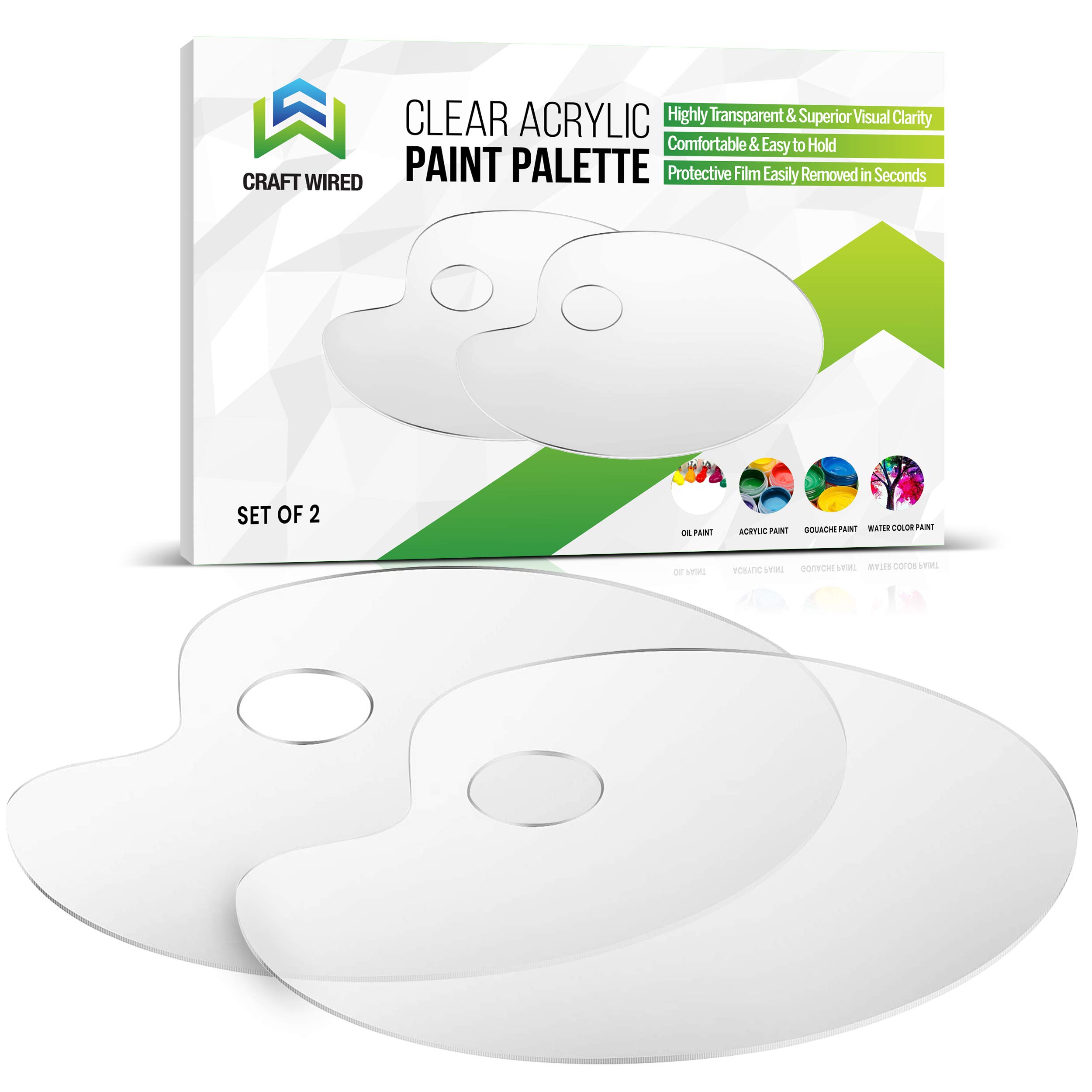 Clear Paint Palette & Acrylic Painting Palette | Glass Palette for Oil Painting & Paint Mixing Palette (12X9 Inches) - Pack of 2