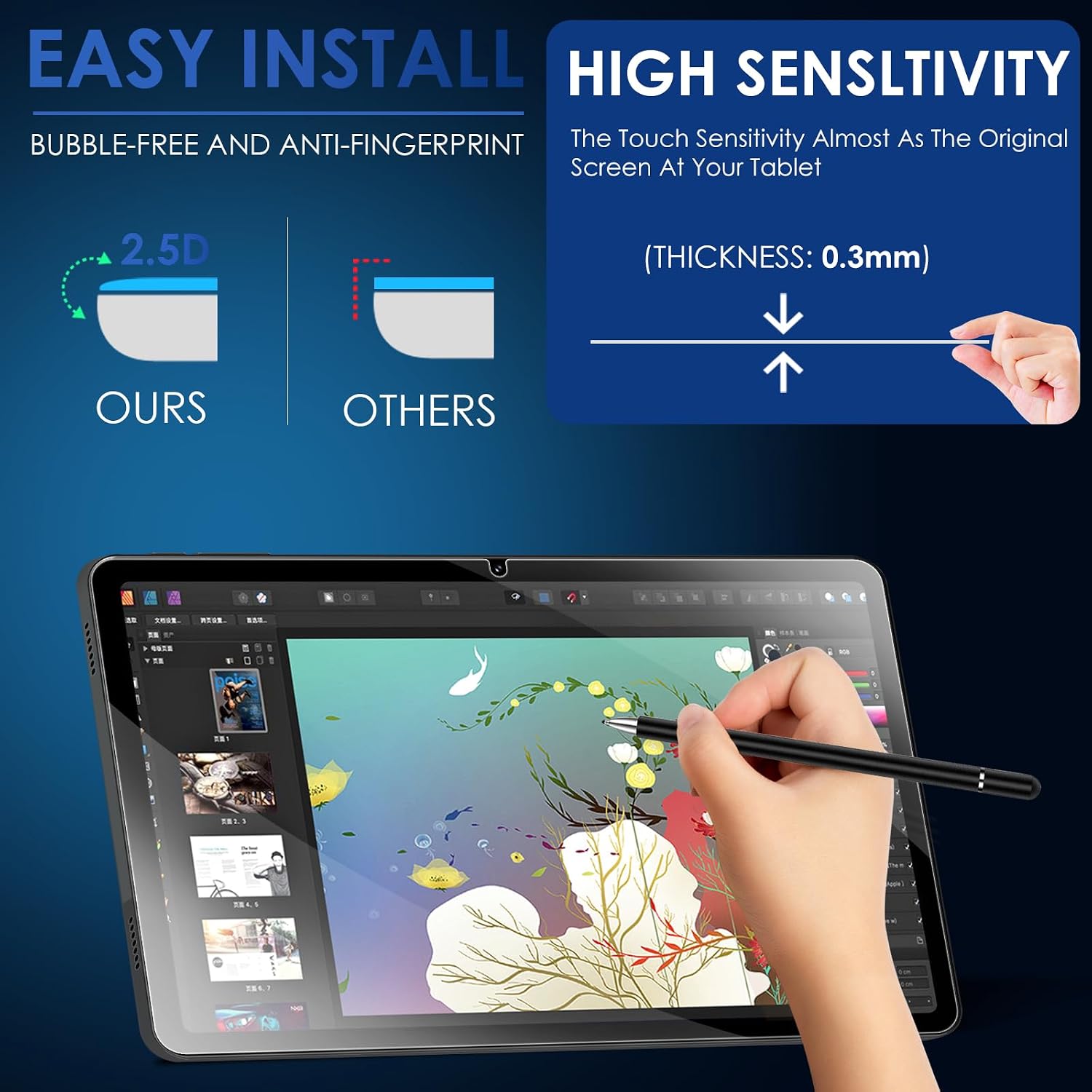 DETUOSI 2-PACK Screen Protector for FEONAL 2026 Tablet 11 inch Ultra-Clear/Case-Friendly/Touch Sensitive/Bubble Free/Anti-Scratch Tempered Glass Mica para ‎11 inch Tablet image 5