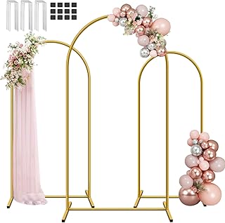 HEMMOTOP Metal Arch Backdrop Stand, Set of 3 (7.2ft / 6.6ft / 6ft) Wedding Arch Stand for Party, Birthday, Baby Shower - Background Arched Frame for Garden Decor, Gold Flower Arches Stands, 3 Pieces