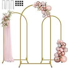 Hemmotop Metal Arch Backdrop Stand Set of 3, 6ft, 6.6ft, 7.2ft Wedding Arch Frame for Backdrop, Balloons, Flowers, Garden Decor, Gold Arched Stand for Birthday, Baby Shower, Graduation Party, 3 Pieces