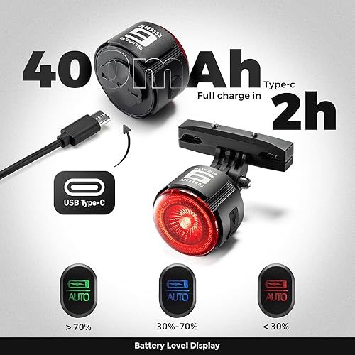 Miniatura 5 de ROCKBROS Luz trasera de bicicleta inteligente, ángulo ajustable y doble montaje luces traseras de bicicleta, cuentas potentes con diseño óptico de