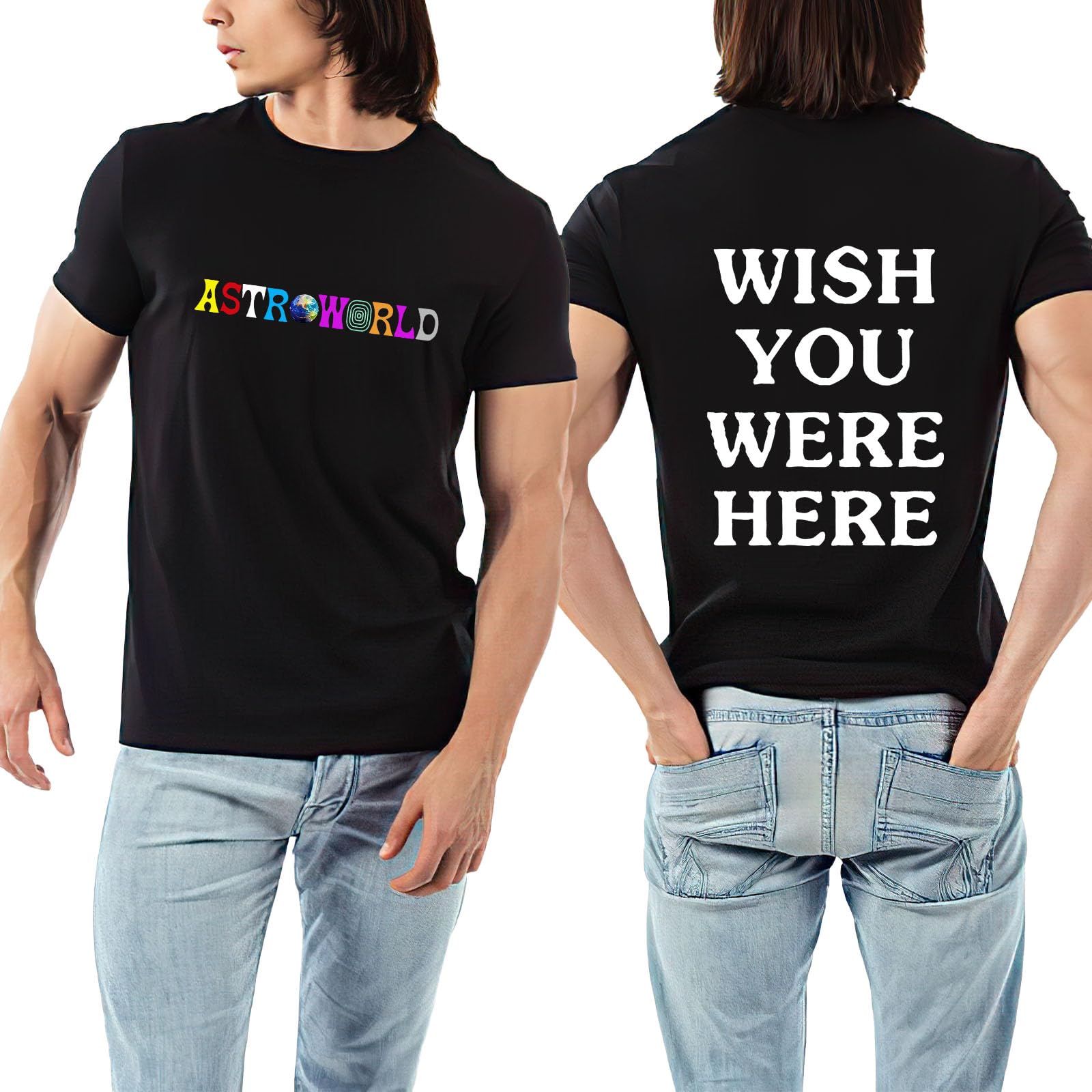 JefuzhMen's AstroWorld Wish You were Here Tour 2024 T-Shirts Vintage 90s Rock Travis Rock Scott Fan Male T-Shirt