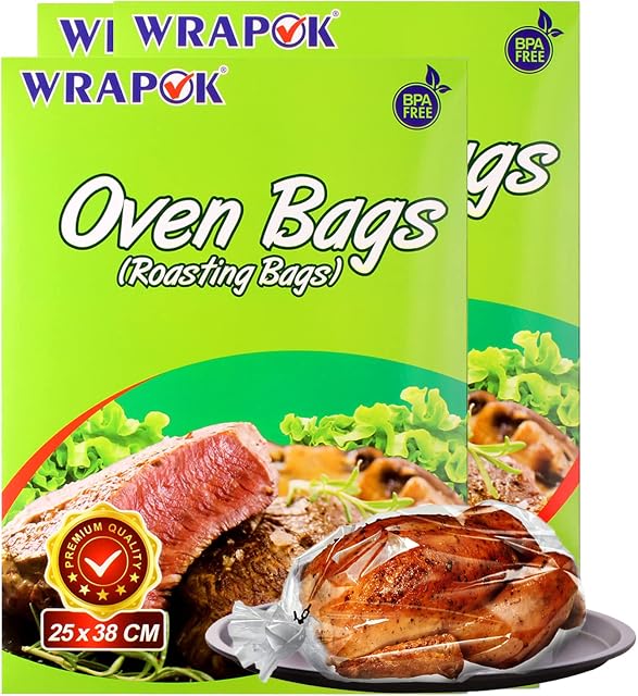 WRAPOK Roasting Cooking Bags Oven Chicken Bag For Meat Poultry Fish Seafood Vegetable, Small - 16 Bags (10 x 15 Inch)