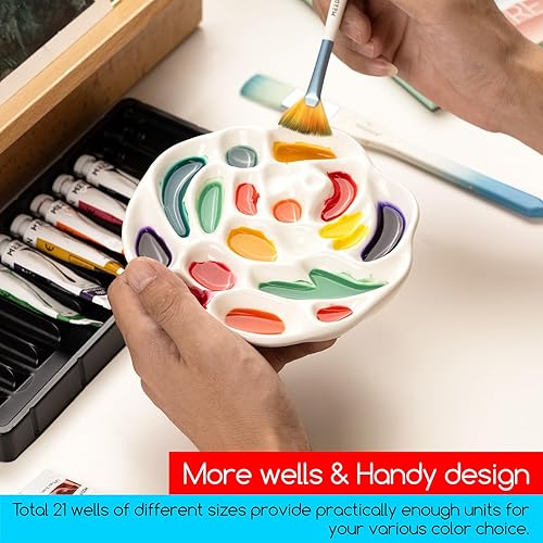 Miniatura 4 de MEEDEN - Paleta de pintura de acuarela de porcelana, diseño de rosa, bandeja para pintar de acuarela de artista, color gouache, 6.0in de diámetro